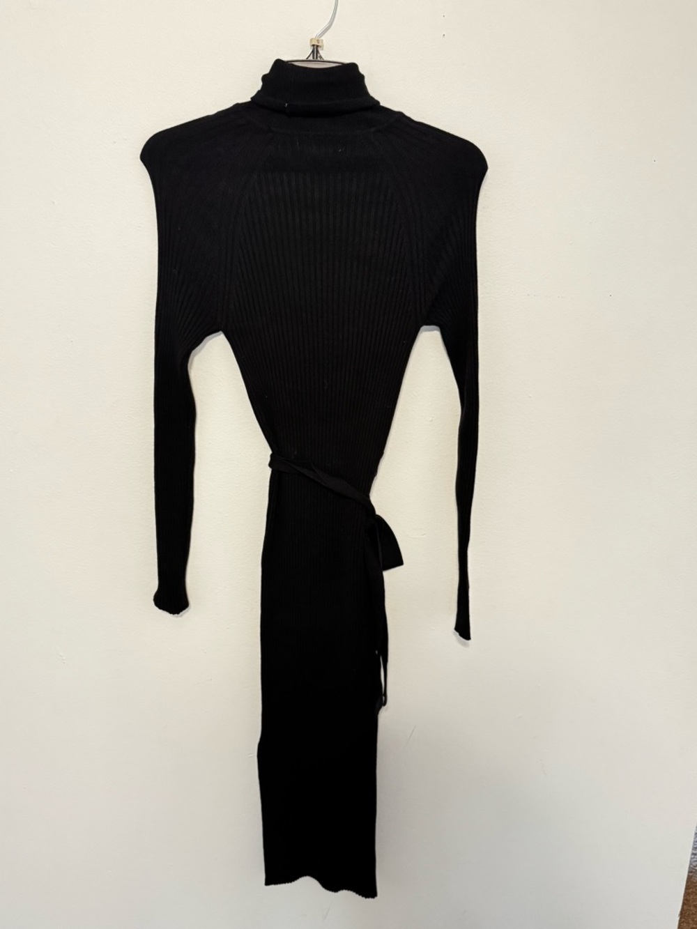 Mango Black Ribbed Turtleneck Wrap Midi Dress